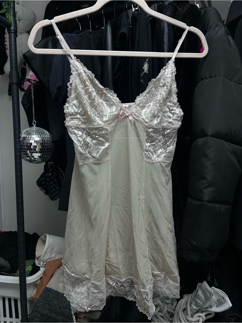 baby pink sheer lace lingerie slip dress